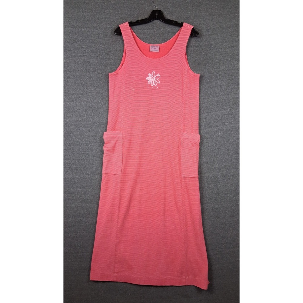VTG Fresh Produce Womens Dress M Coral Pink Stripe Jersey Coastal Grannie USA